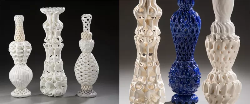 3D printed ceramic vessels by Kate Blacklock
